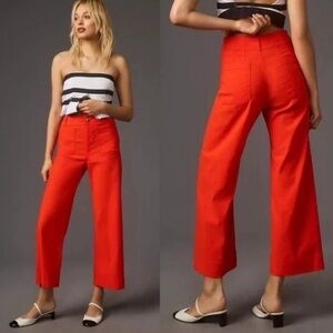 Maeve High-Rise Wide-Leg Cropped Pants in Bright Red